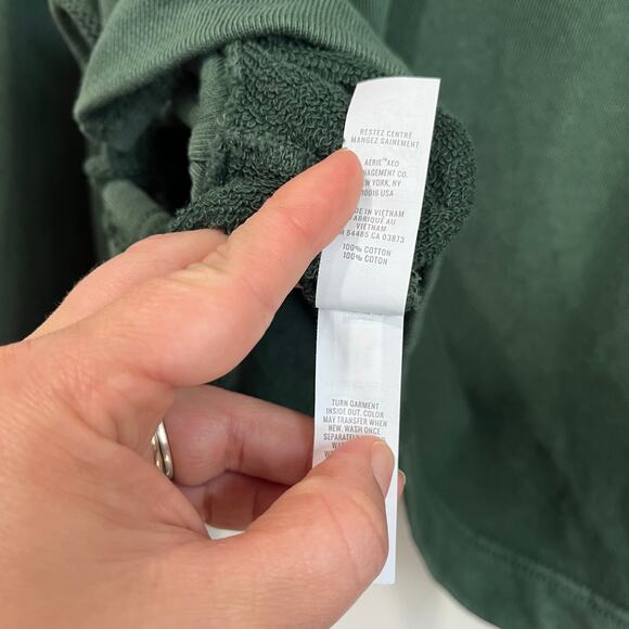 Aerie Running Late Green Graphic Sweatshirt Pullover Crew 100% Cotton Sz M - Picture 9 of 10